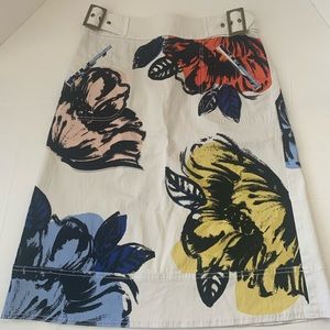 Anthropologie White Floral Print A-Line Skirt with Bold Color Blooms